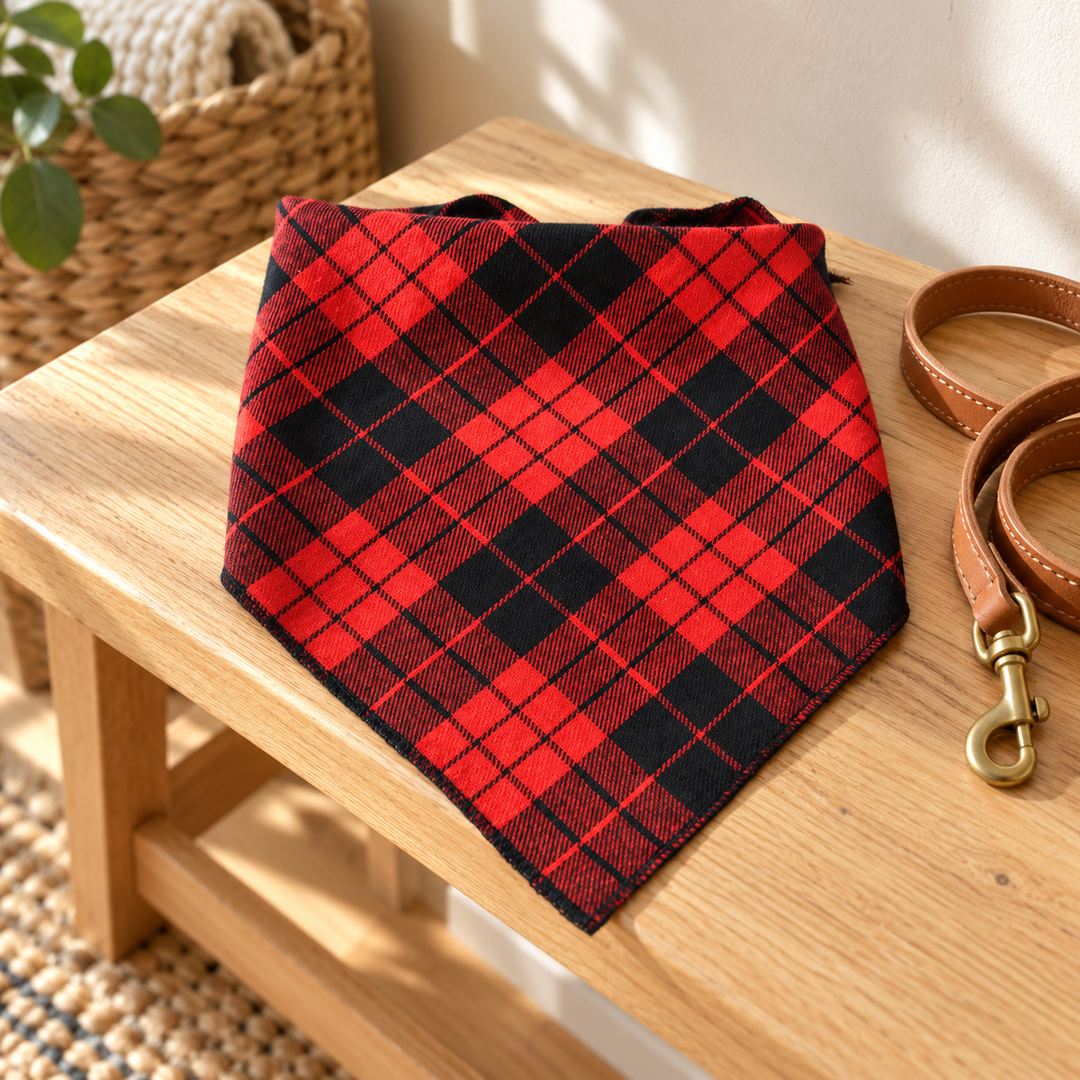 Red and Black Small-Check Pet Bandana