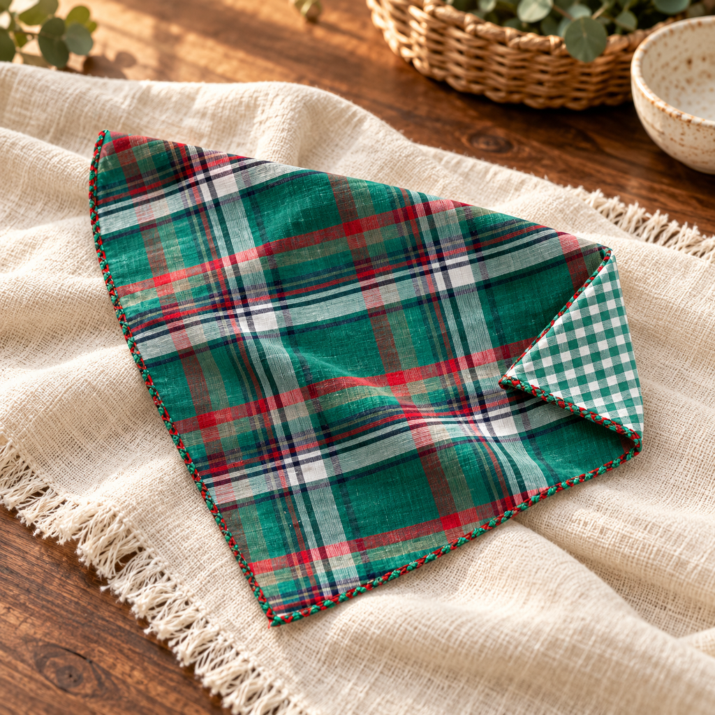 Green Large-Plaid Cotton Bandana