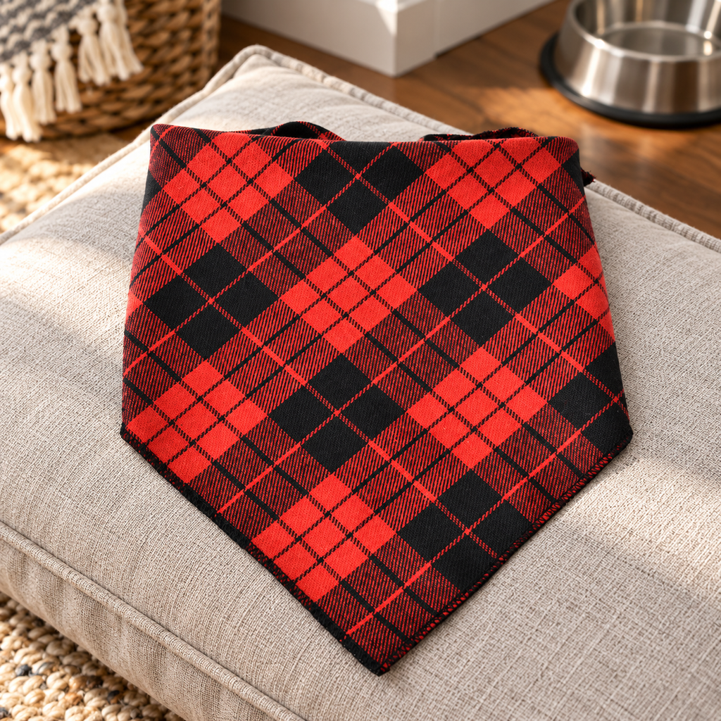 Red and Black Small-Check Pet Bandana