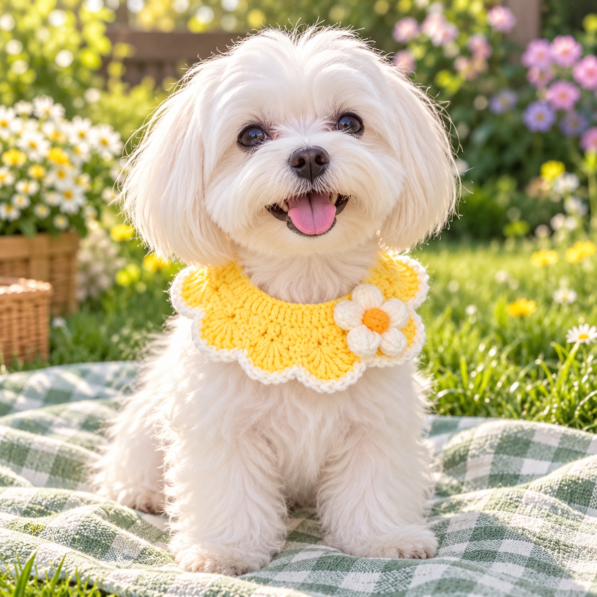 Pale Yellow Crochet Flower Pet Collar