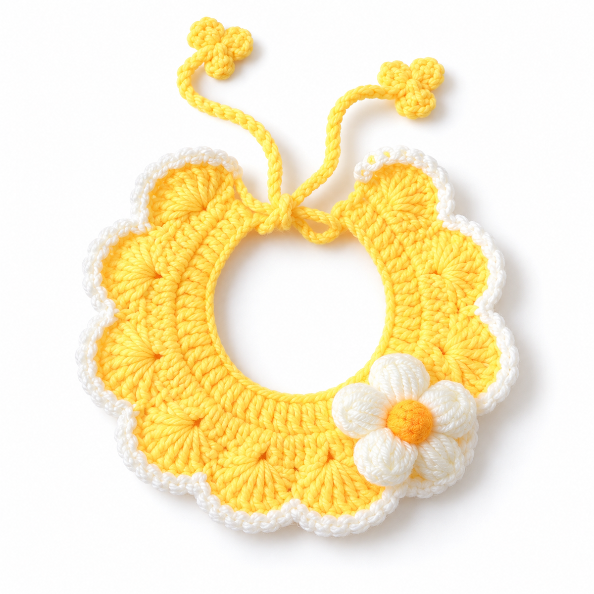 Pale Yellow Crochet Flower Pet Collar