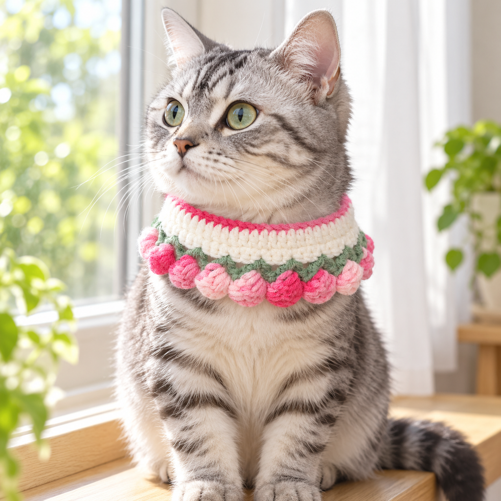 Gradient Pink Crochet Flower Pet Collar