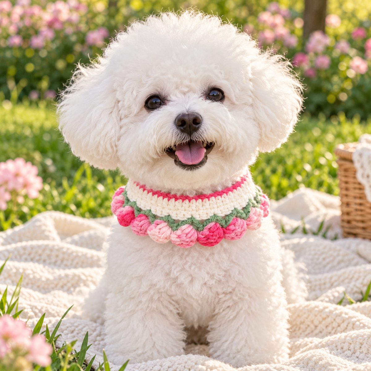Gradient Pink Crochet Flower Pet Collar